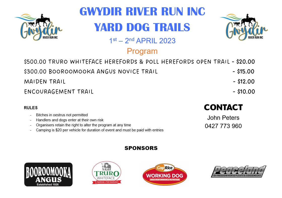 Gwydir River Run Yard Trail - Entries Close 28/3/23 @ Bingara showgrounds